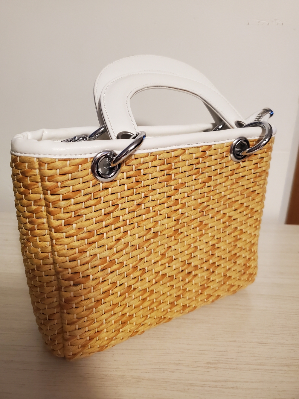 White Trim Woven "Sophia" Bag